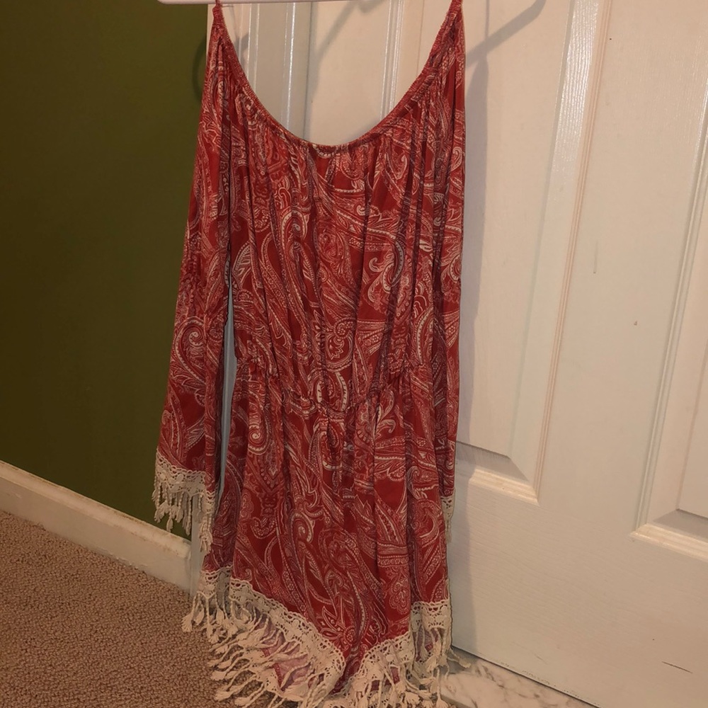 Red/pink paisley print romper